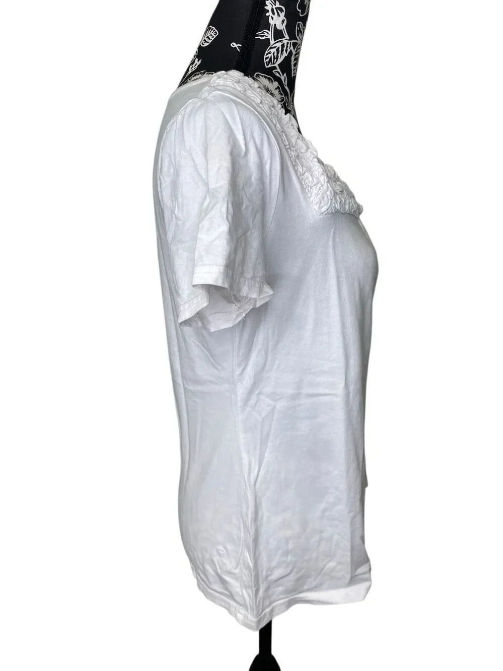Basic Editions White Ruched Square Neck Short Sleeve Top Cottagecore Casual